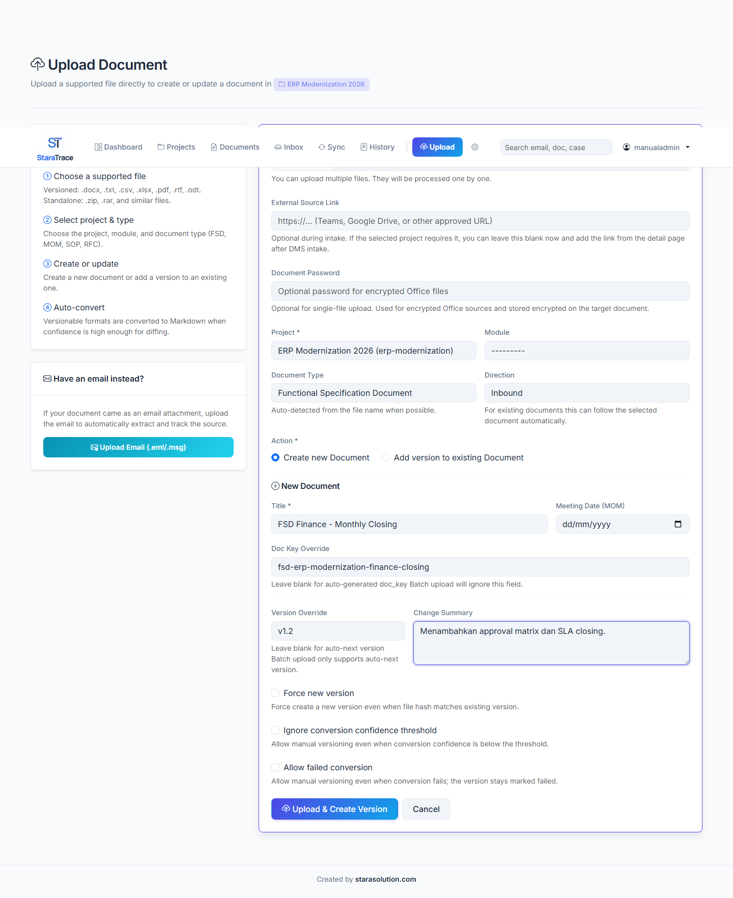Form upload dokumen dengan contoh
