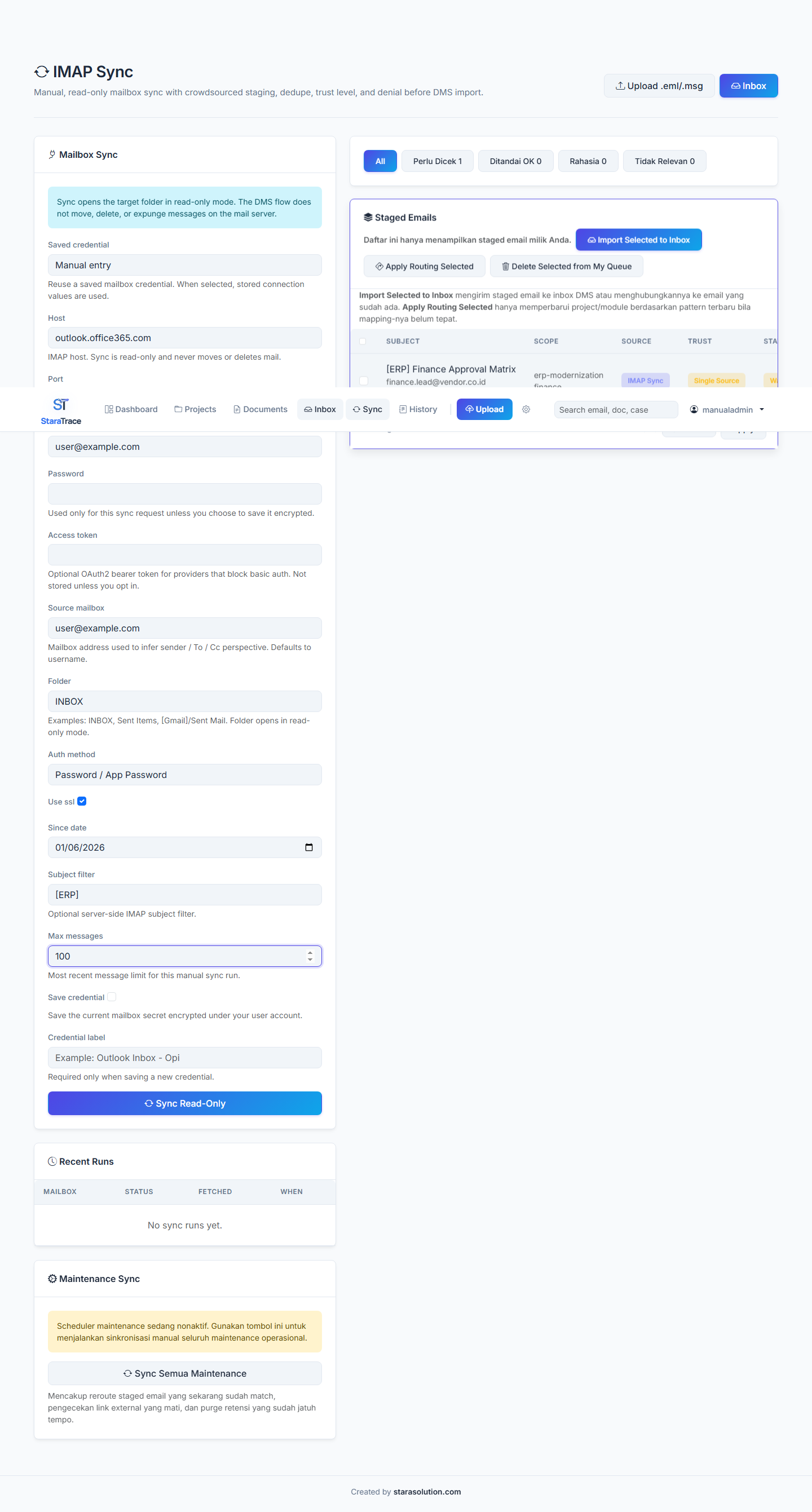 IMAP Sync dan staged email