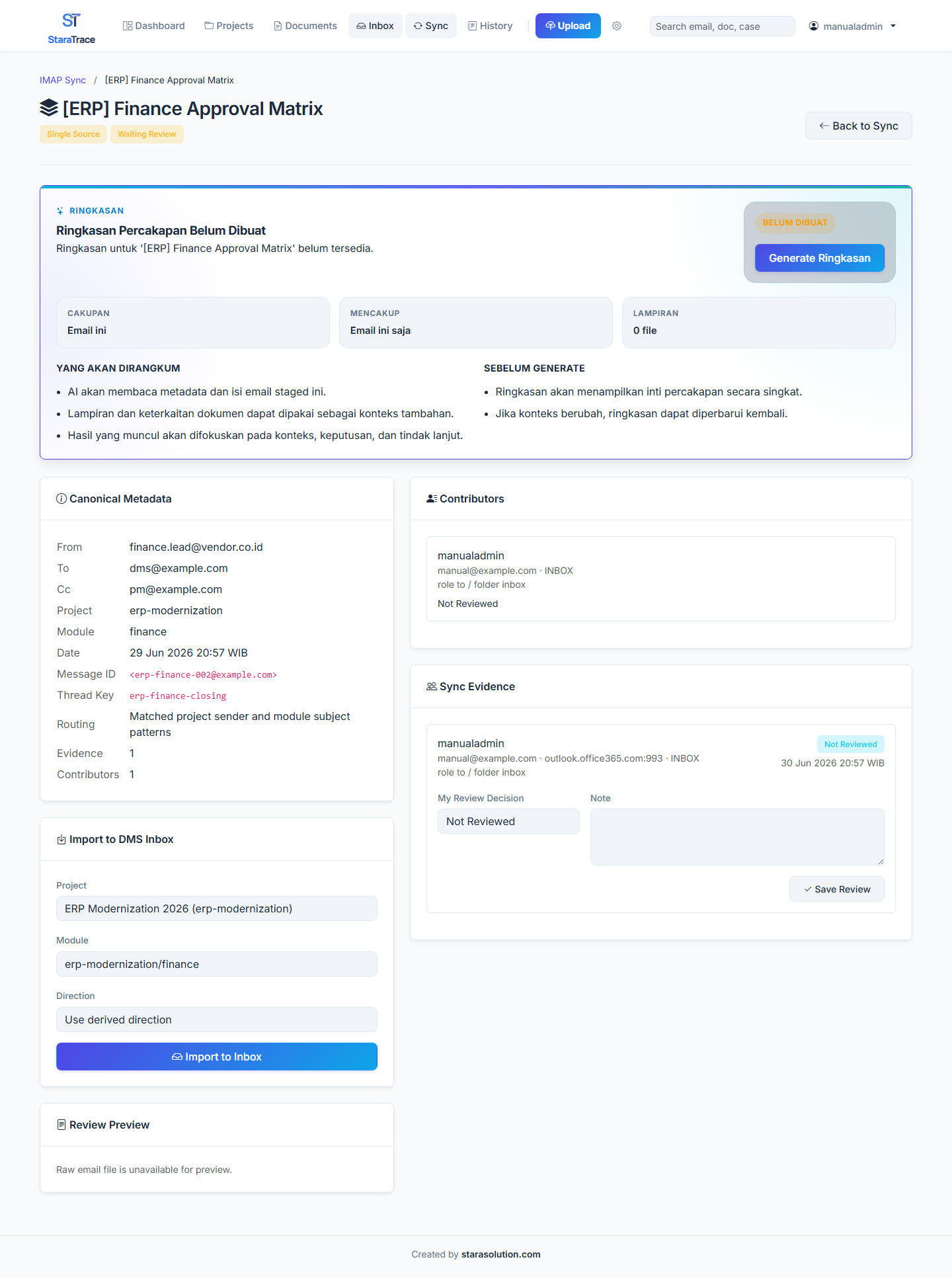 Detail staged email