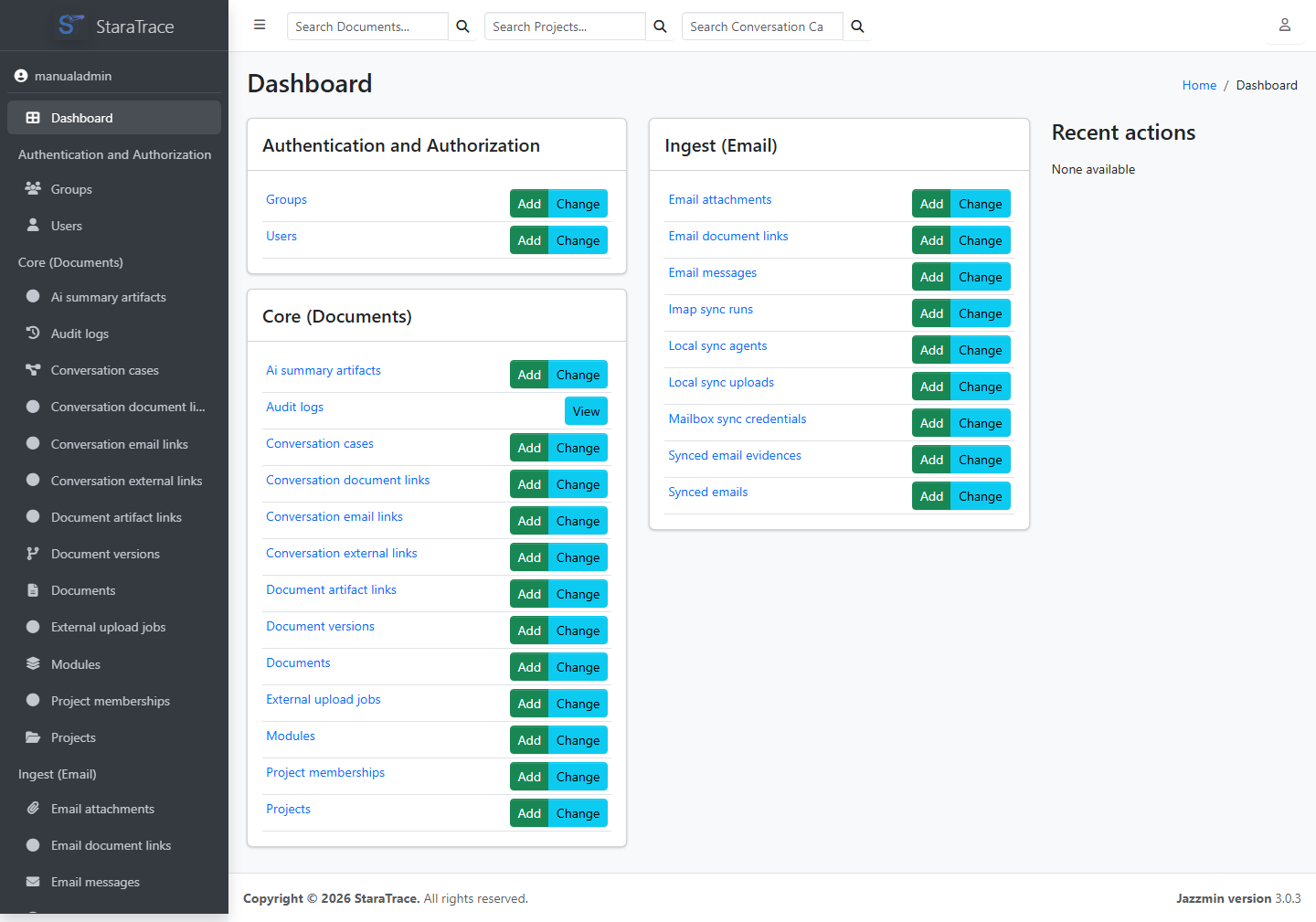 Django Admin StaraTrace